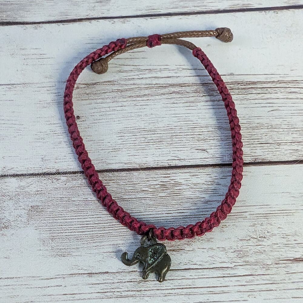 Red Cord Bracelet with Elephant Charm